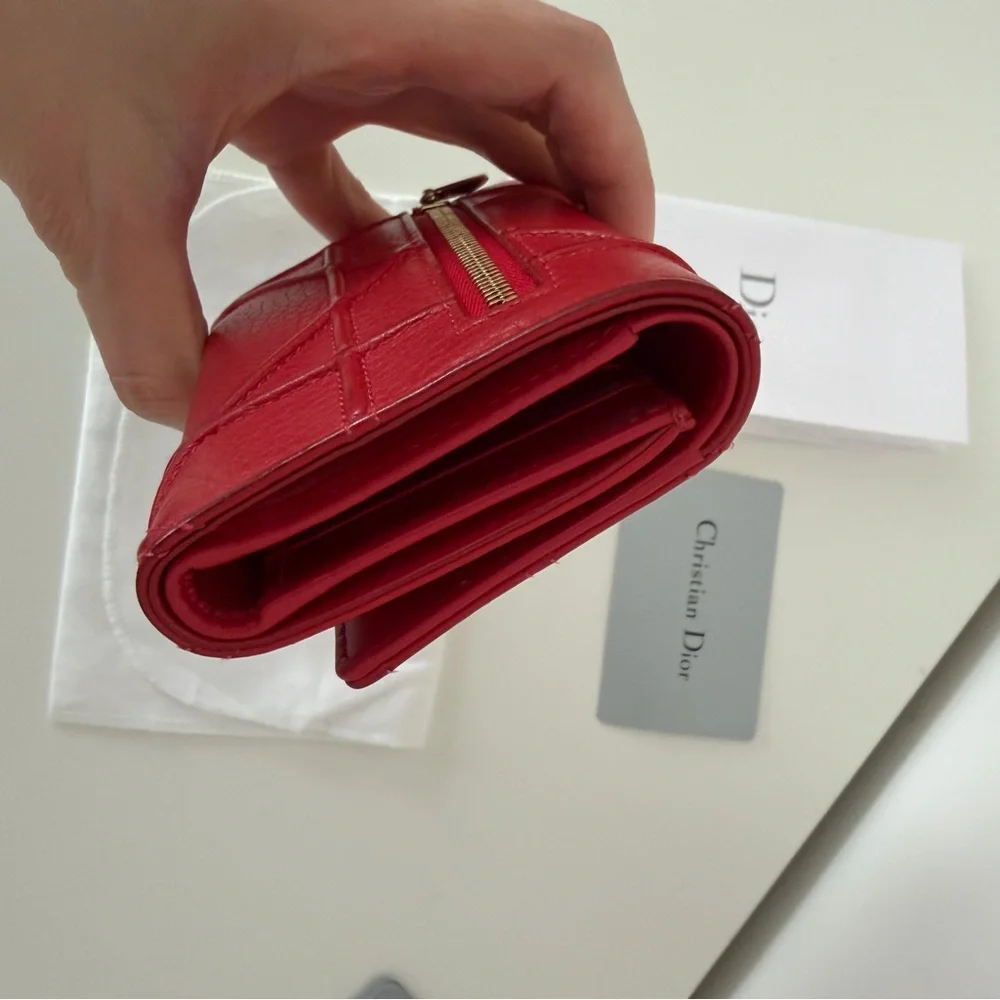 Dior Red Leather Compact Wallet with Gold Hardware